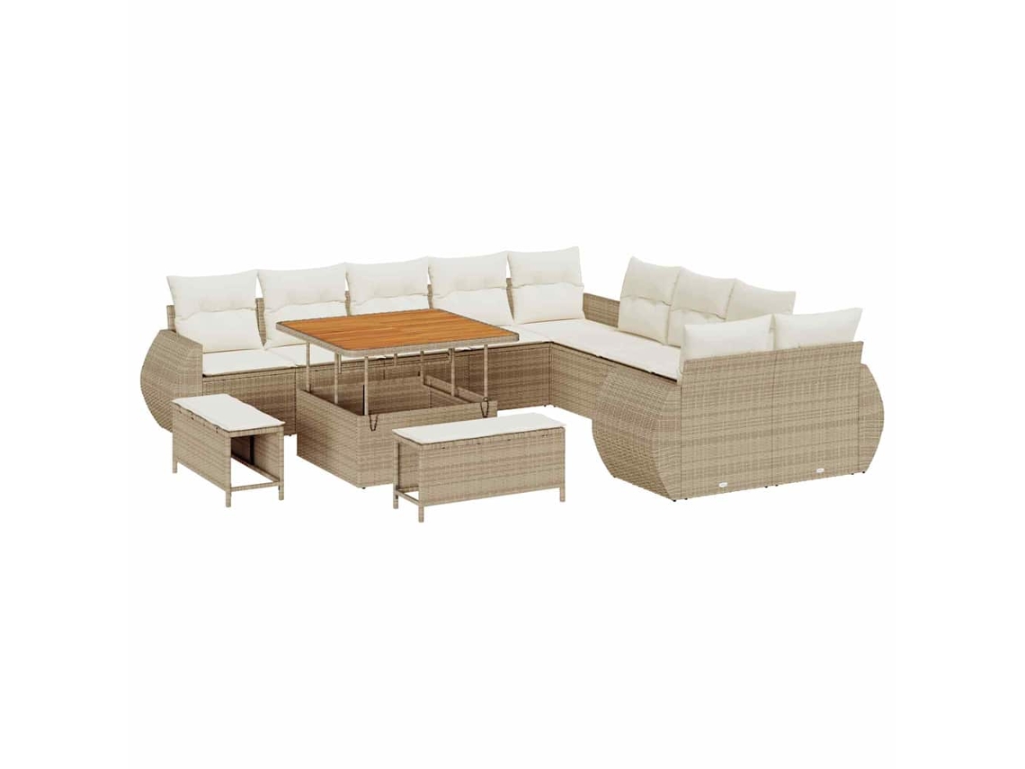 Maison Exclusive - Conjunto de sofás de jardín con cojines, 13 piezas, beige y crema