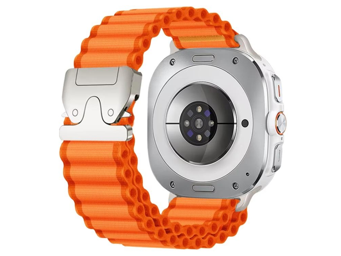 Bracelete Para Samsung Galaxy Watch 8 / 8 Classic - Nylon Esportivo Off-road Com Fecho De Paraquedas - Laranja + Fivela Prateada