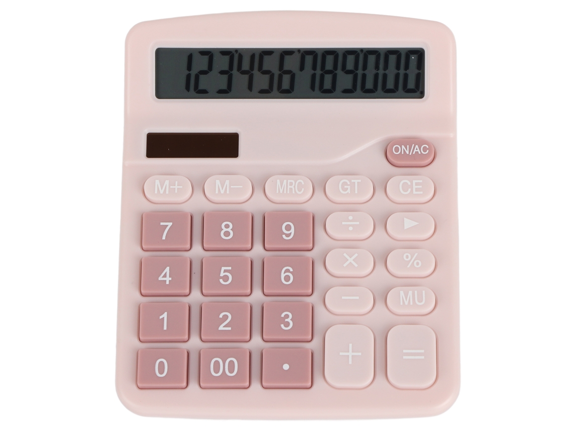Calculadora De Escritorio Estándar 12 Dígitos Solar Y Batería Para Estudiantes Oficina Hogar Rosa