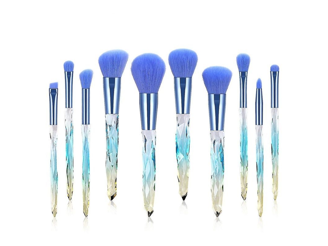 Set Profesional De 10 Brochas De Maquillaje En 1 Con Estuche Holográfico (azul)