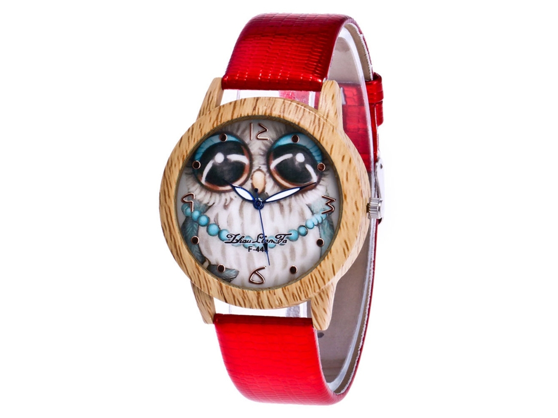 Reloj De Pulsera De Cuarzo Con Esfera Búho Y Correa Pu Zhoulianfa F-448 Rojo