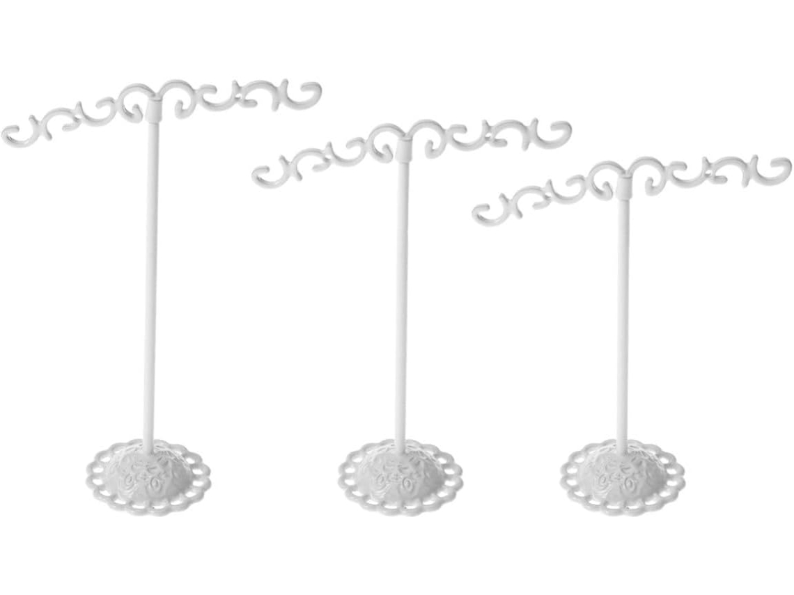 Expositor Joyas Metal Blanco 3 Piezas Elegante Soporte Forma Árbol Múltiples Ganchos Organizar Relojes