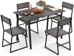 Juego de Mesa de Comedor de 5 Piezas, Mesa de Cocina Rectangular Industrial con 4 Sillas, Estante de Almacenamiento y Marco De Metal COSTWAY