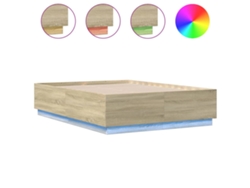 Maison Exclusive - Estructura Cama Con Luces Led Madera Roble Sonoma 135x190 Cm