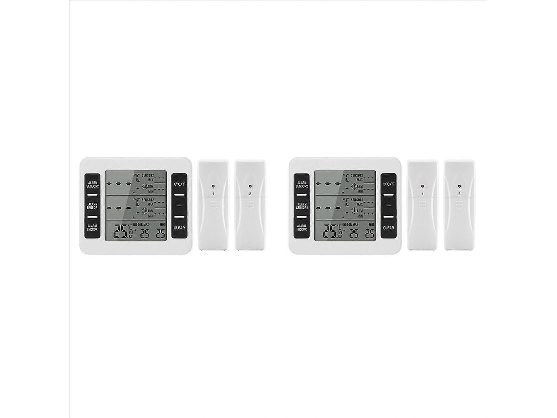 1 juego de termómetros inalámbricos para congelador y refrigerador con reloj.