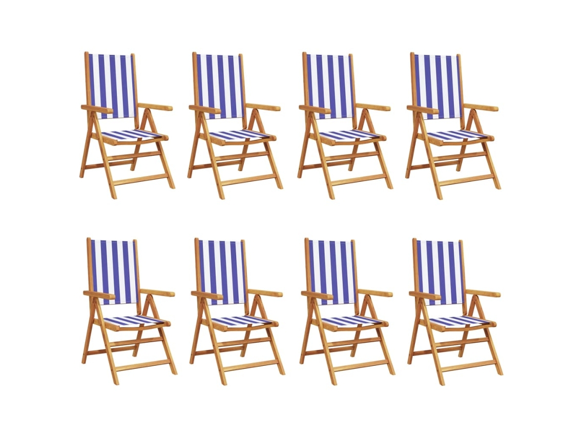 Maison Exclusive - Sillas Jardín Reclinables 8 Uds Madera Maciza Tela Azul Blanco