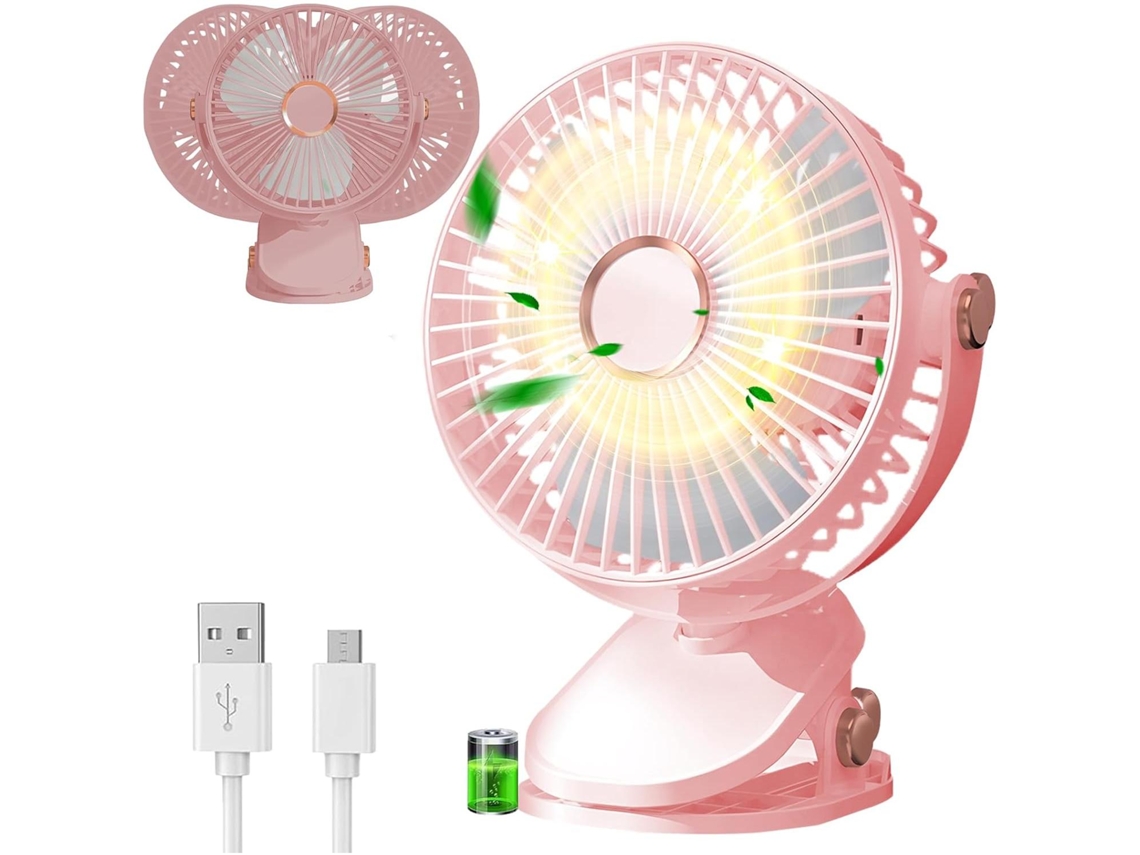 (rosa) Mini Ventilador De Escritorio Portátil Usb, 3 Configuraciones De Velocidad, Ajustable 360°, Con Luz Led.