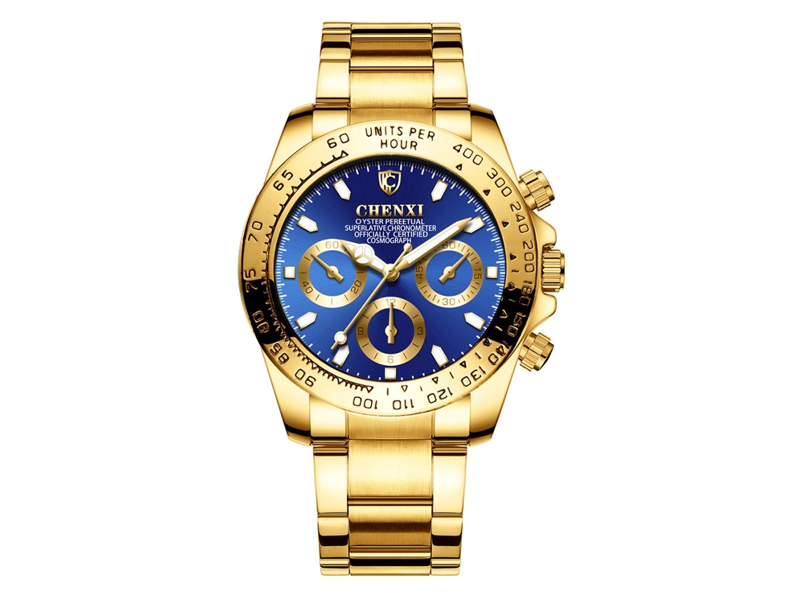 Reloj De Pulsera De Cuarzo Para Hombre, Resistente Al Agua Y Con Baño De Oro Azul.