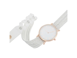 Reloj De Pulsera Analógico De Cuarzo Para Mujer Con Diamantes De Imitación Y Correa De Pu Blanca.