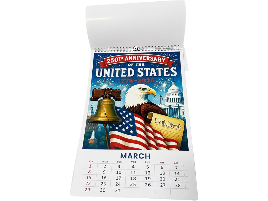 Calendario De Pared 2026 | Calendario Mensual Conmemorativo Del 250 Aniversario De Estados Unidos