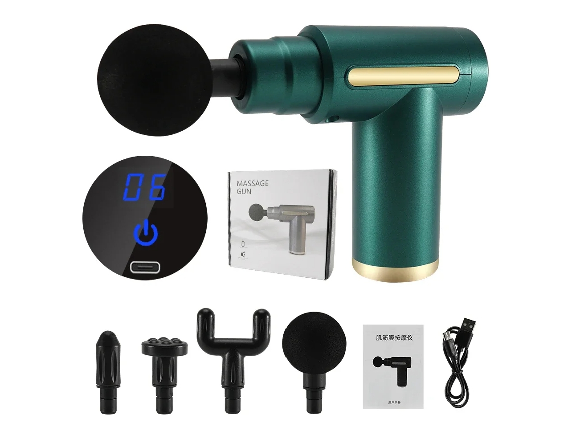 Pistola de masaje muscular con pantalla LED para fascia, masajeador muscular de tejido profundo MDUG (verde)