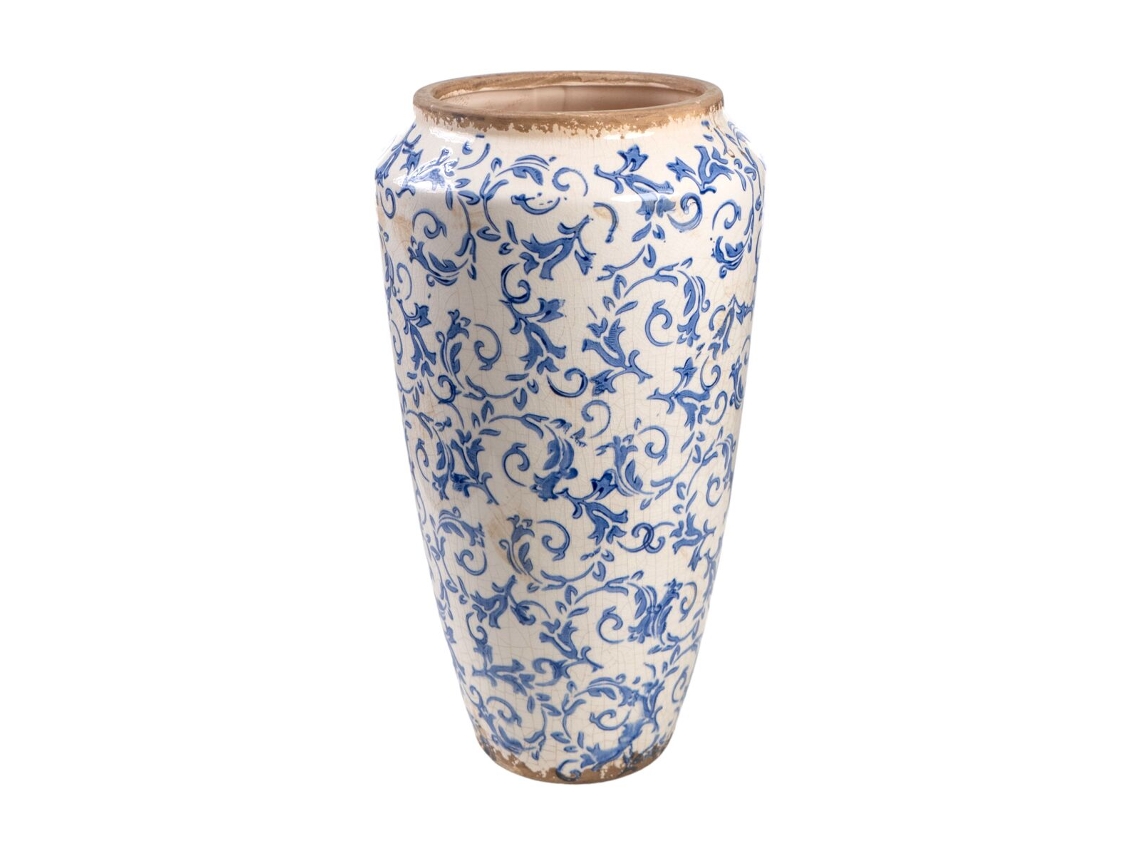 Florero ROMIMEX Azul Blanco Porcelana 21 x 37 x 21 cm Con asas