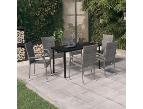 Conjunto 7 de comedor para jardín VIDAXL gris y negro