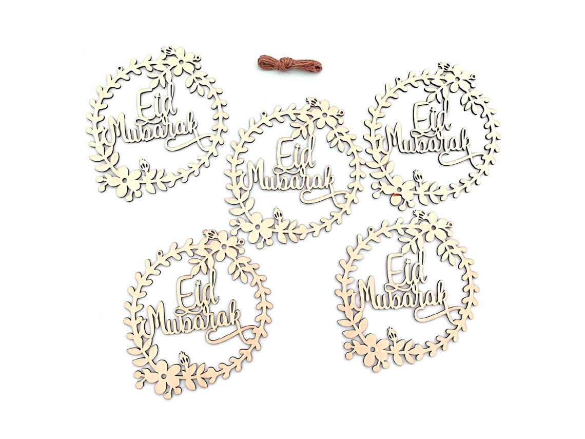 XYVONA 5 almofadas e enfeites de madeira para pendurar na parede, ideais para o Ramadã e Eid Mubarak.