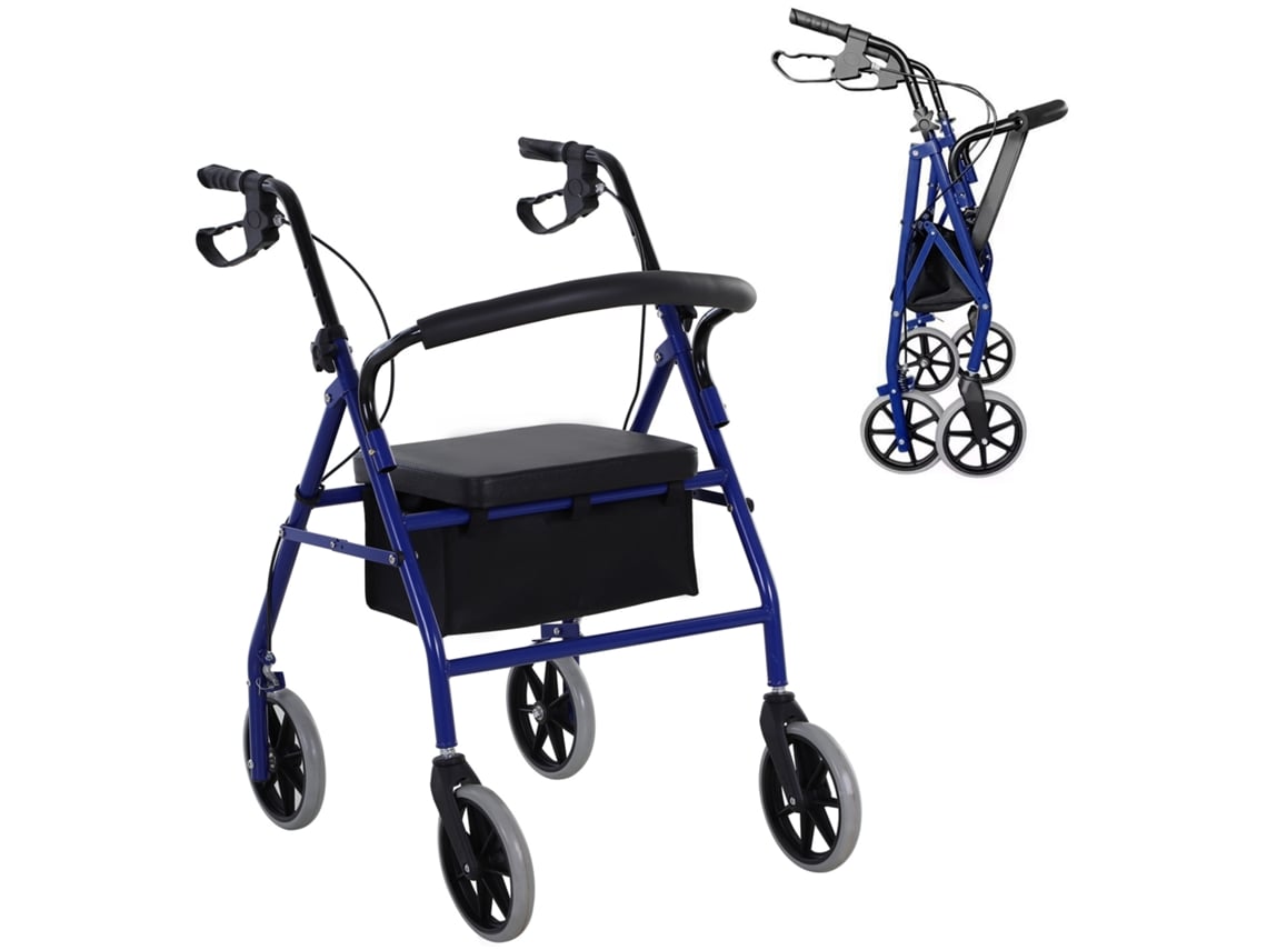 VPMKP - Andador Plegable Homcom Con Asiento Y Frenos, Azul Y Negro.