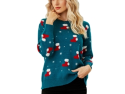 Omni-jersey De Navidad De Cuello Redondo Con Hombros Caídos Manga Larga Suéter Tejido Caliente Para Invierno Azul S