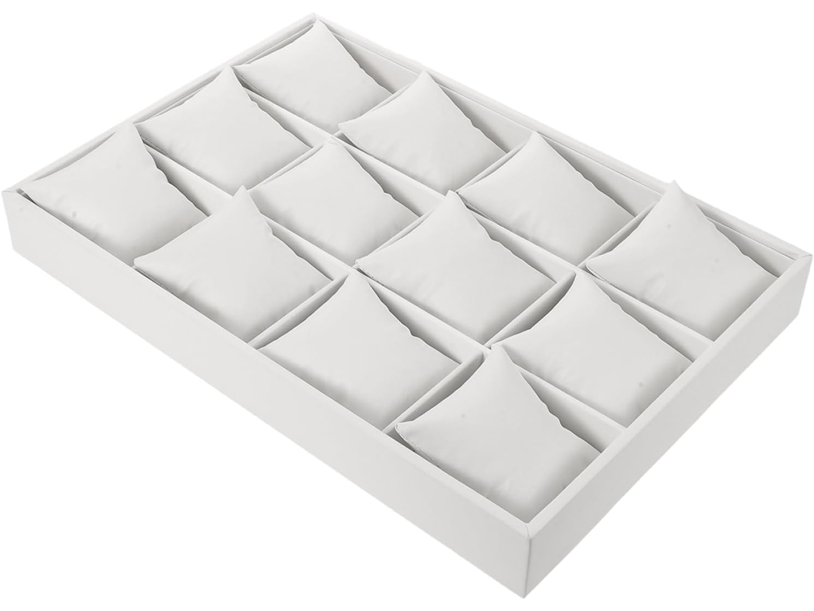 Bandeja Blanca De Pu Para Pulseras Con 12 Compartimentos, Elegante Organizador De Joyas, Protector