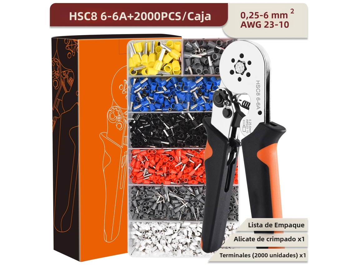 Kit De Crimpado De Terminales Tubulares Para Herramientas Eléctricas De Acero Al Carbono, Tamaños 0,08-16 Mm²/0,25-10 Mm²