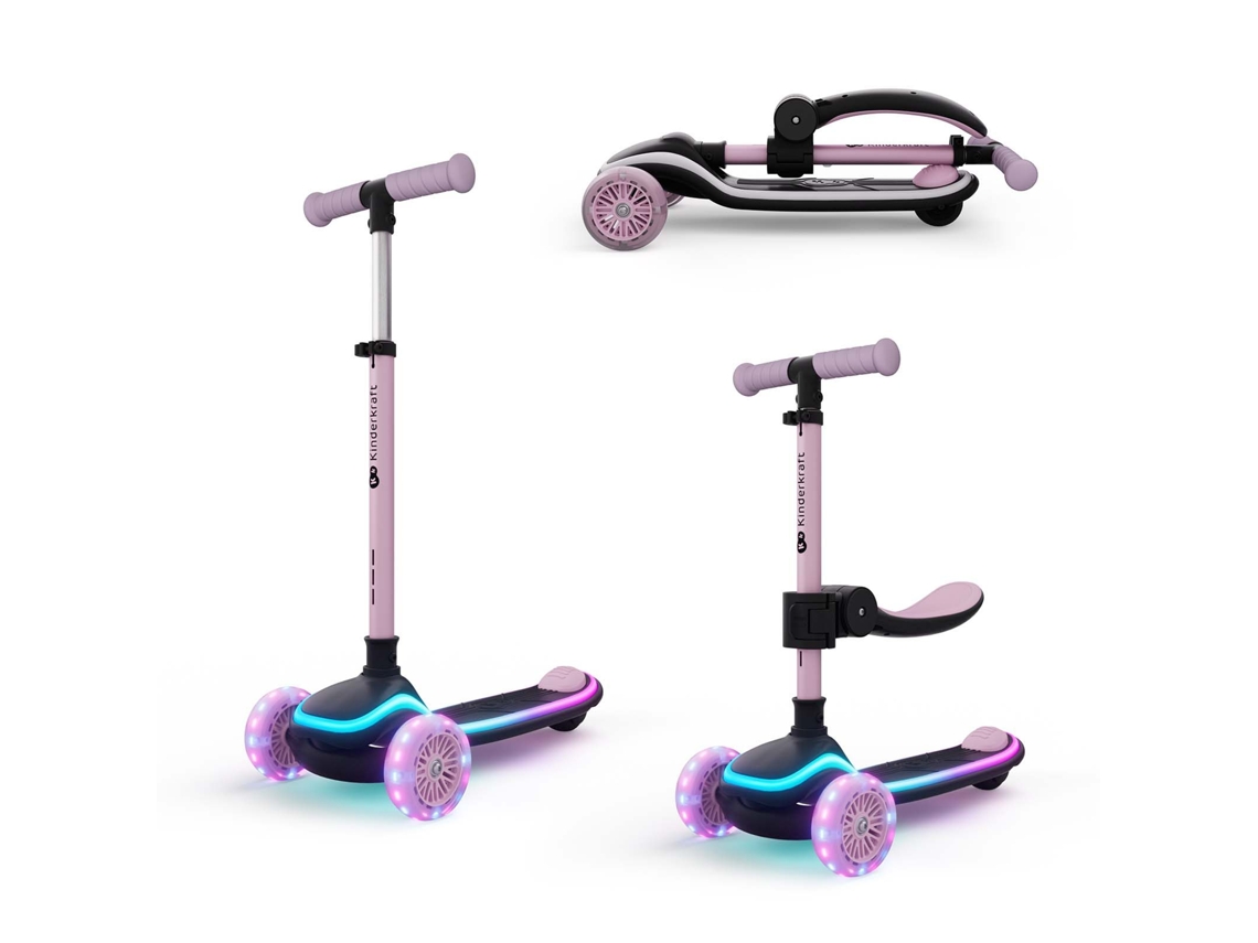 Patinete 2 en 1 Kinderkraft RAKET UP con asiento cómodo, ruedas de PU y cierre compacto para transporte Rosa