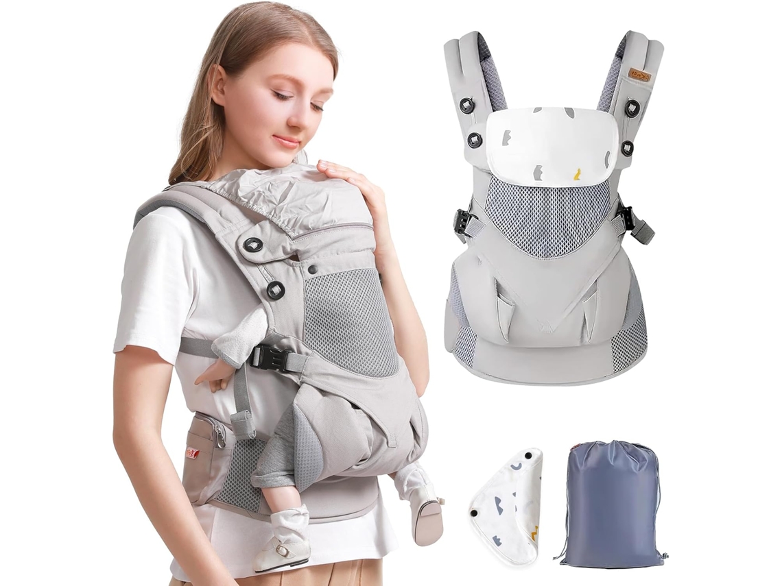 Portabebés ergonómico ajustable con toalla de saliva extraíble para recién nacidos de 3 a 48 meses, color gris Gertiz