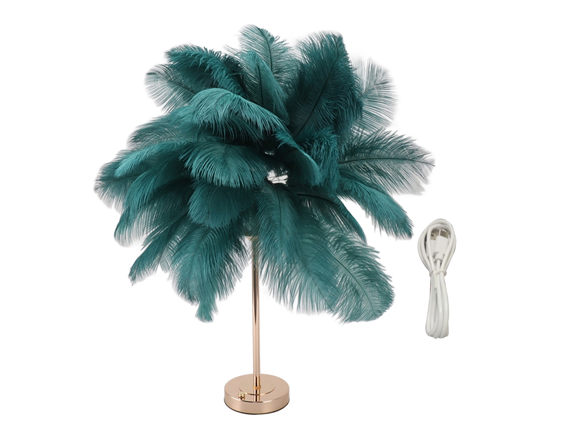2026-lámpara De Mesa Recargable Con Plumas De Avestruz Verde Oscuro Decoración Romántica Para Dormitorio Y Mesita De Noche