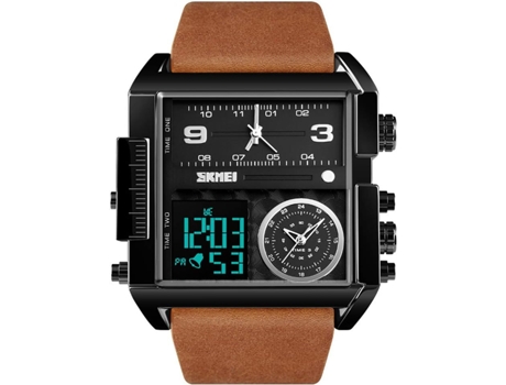 VEANXIN Reloj digital cuadrado para hombre Reloj de pulsera LED resistente al agua hasta 50 m-Cinturón Café Negro