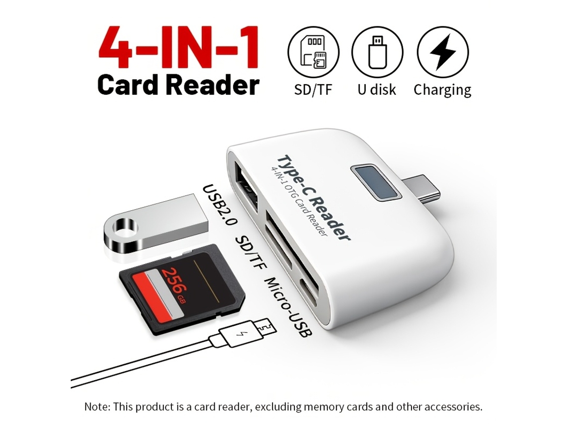 Adaptador 4 en 1 de lector de tarjetas Tipo C a SD/TF/unidad USB/micro SD (blanco) Specment