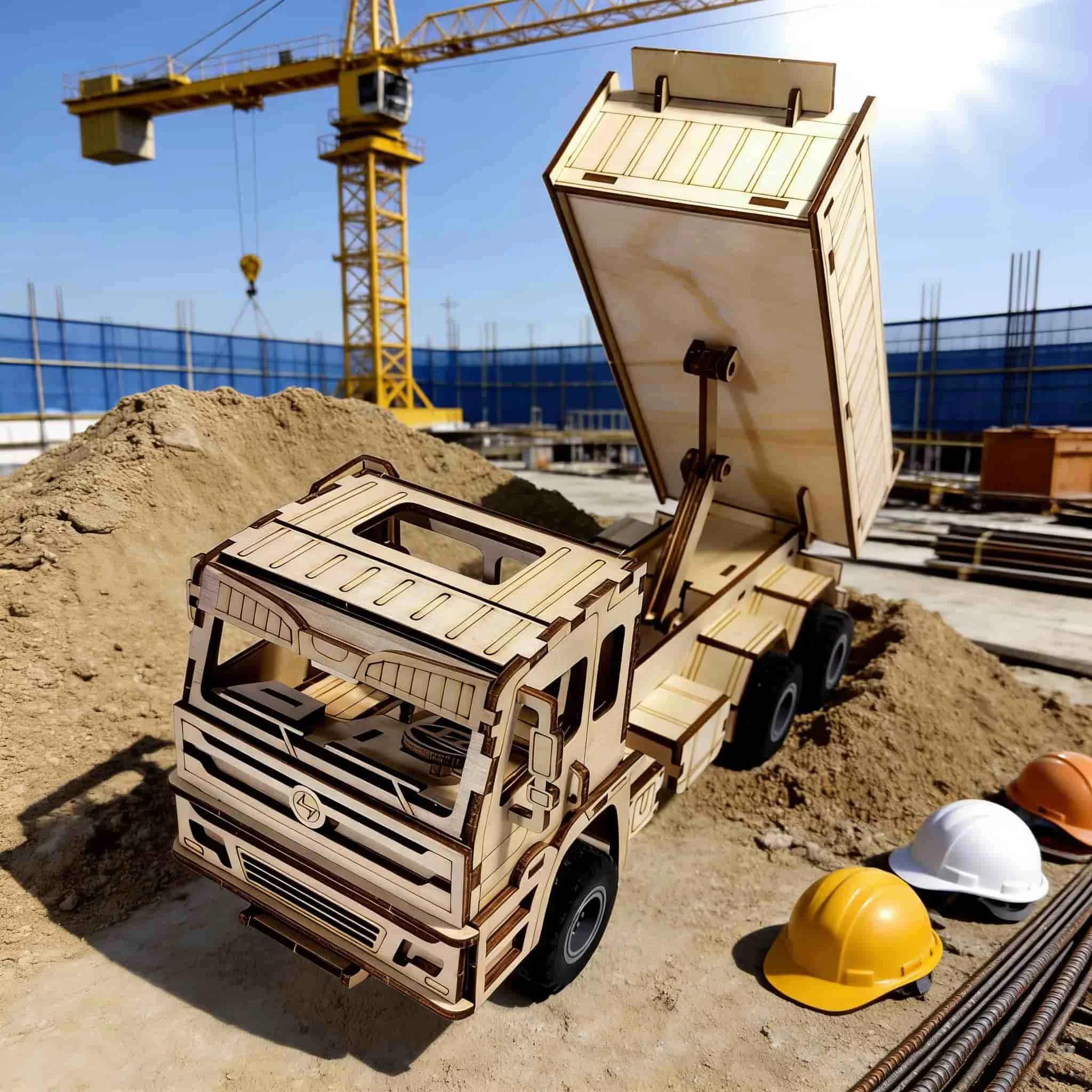 Un Vehículo De Construcción De Madera Para Armar Uno Mismo, Un Rompecabezas 3d Creativo.