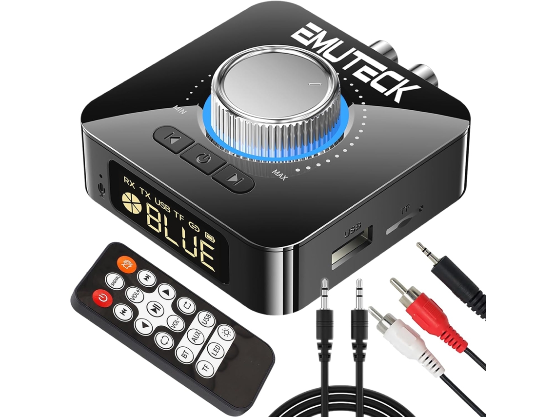 Transmisor y receptor Bluetooth con control remoto, adaptador Bluetooth 5.0 5 en 1 para TV, coche, PC, auriculares estéreo, compatible con entrada auxiliar de 3,5 mm, RCA, USB, U, MP3/S