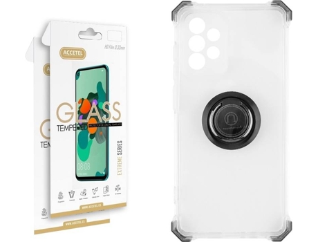 Funda y 2 Protectores de Cristal Samsung Galaxy A72 5G ACCETEL Gel Bumper Ring Blanco