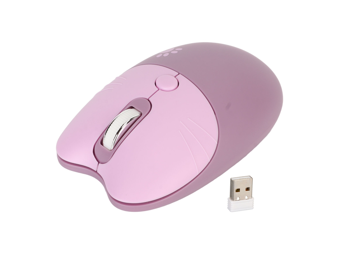 Mouse Sem Fio Gato Fofo Silencioso 2.4g Com 3 Níveis Dpi, Portátil Para Laptop Computador Roxo
