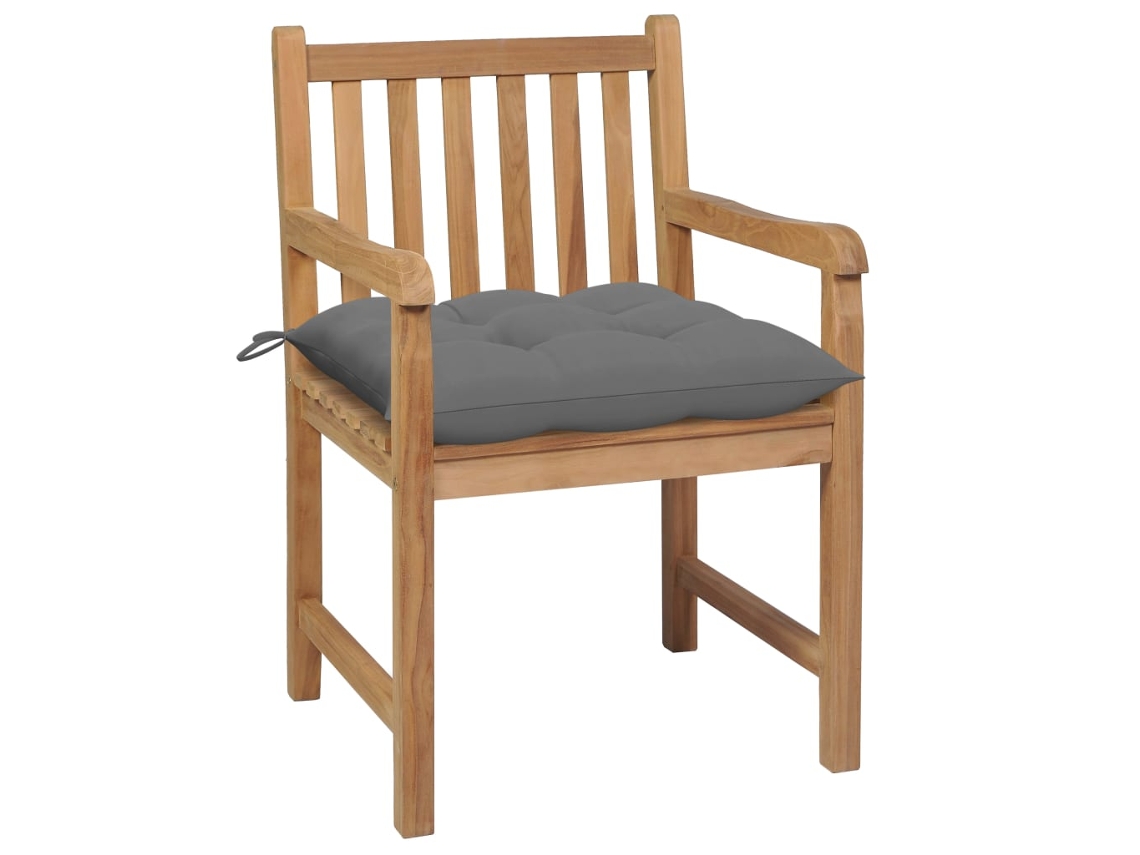 Pack 2 Uds Sillas De Jardín | Silla De Exterior | Sillon Jardín Madera Maciza De Teca Con Cojines Grises Wsd70222