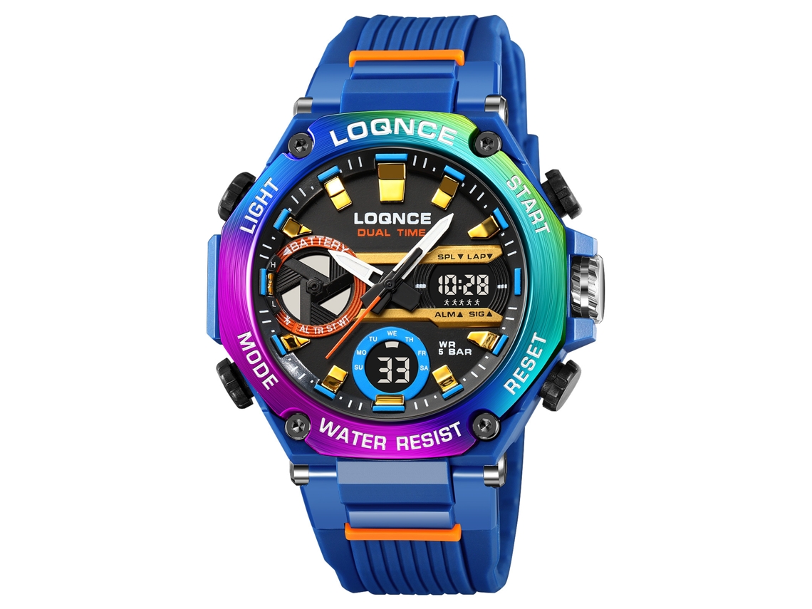 Reloj Deportivo (azul Vibrante), Esfera Octogonal, Elegante Reloj De Pulsera Electrónico Multifuncional Luminoso Para Estudiantes.