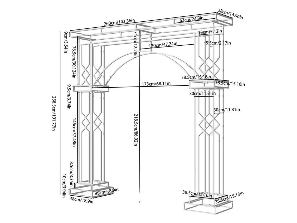 Arco de boda de hierro metálico, 260 cm x 258,5 cm, color blanco OEM