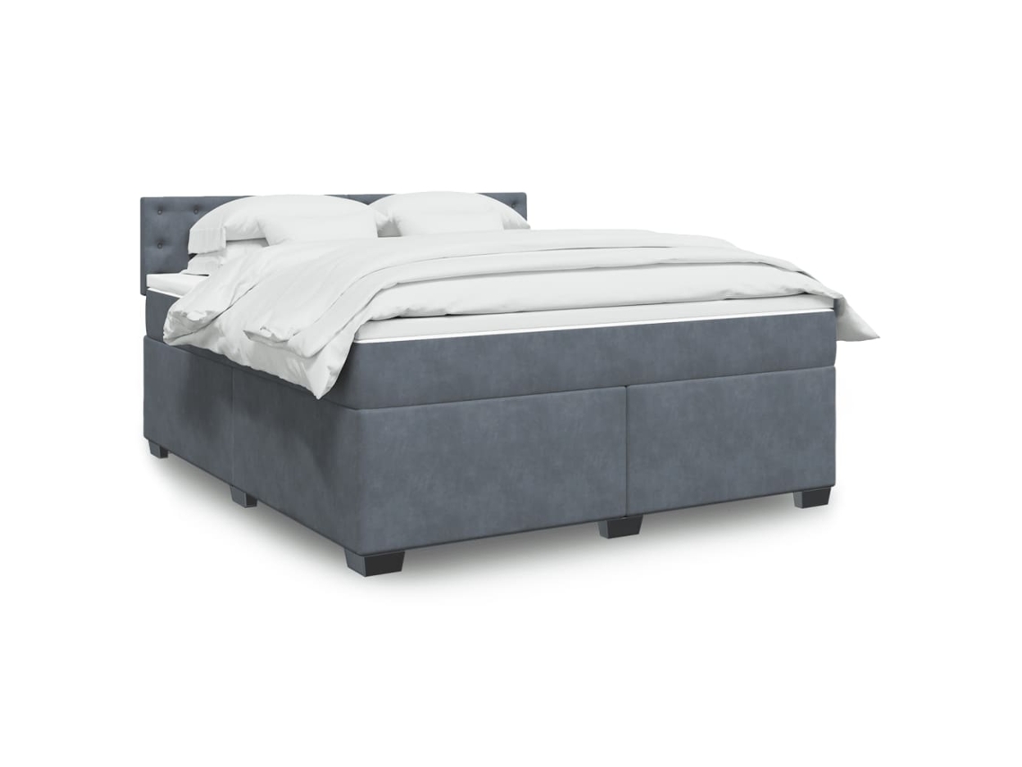 Cama Box Spring Con Colchón Terciopelo Gris Oscuro 180x200 Cm