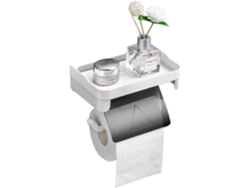 Portarrollos de papel higiénico blanco con estante, autoadhesivo para montaje en pared, impermeable y antioxidante, ligero y antigoteo Jortmrd