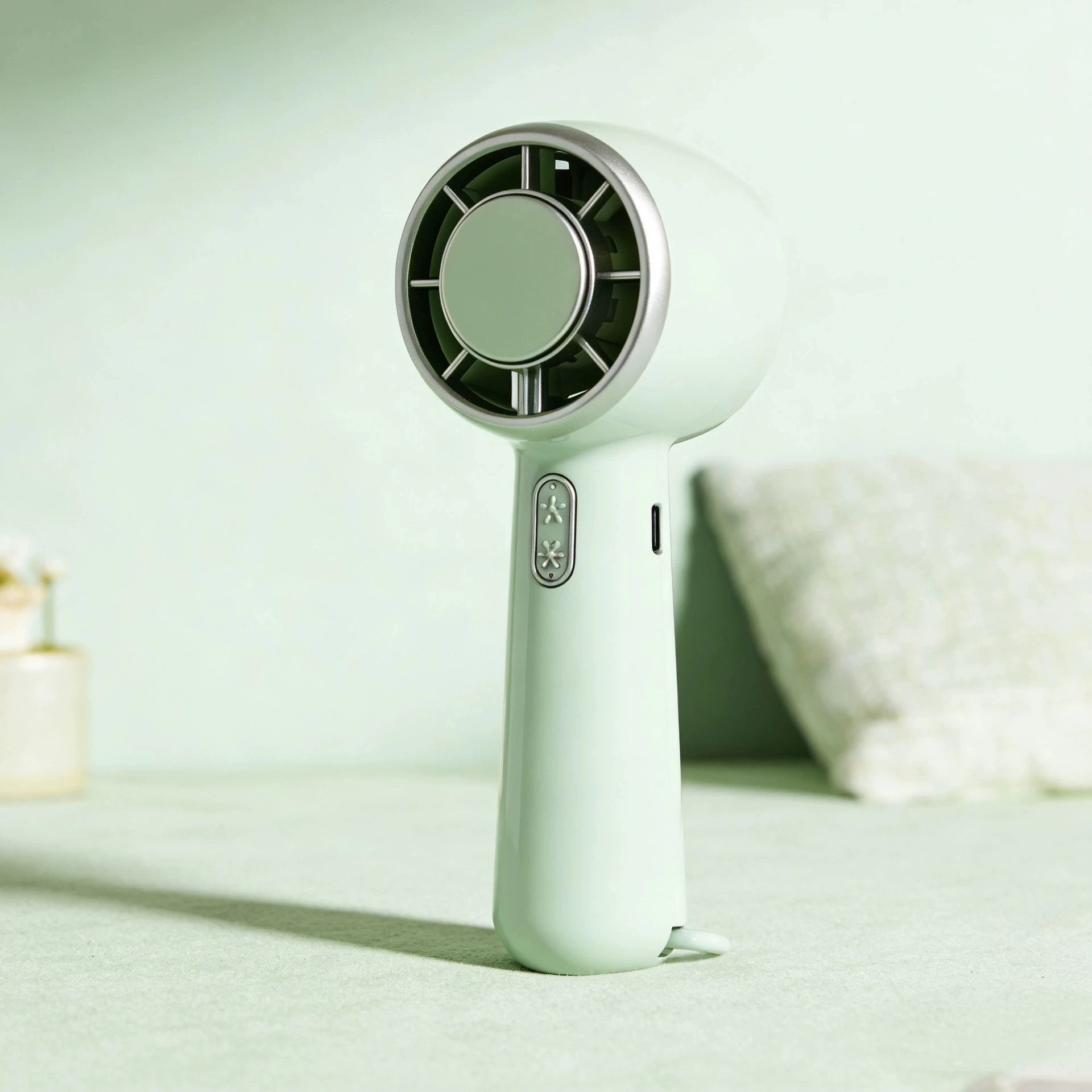 Ventilador De Turbina De Refrigeración (verde Claro), Ventilador Portátil Recargable Por Usb, Batería De 1200 Mah, Batería De Larga Duración.