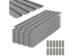 Conjunto Com 12 Painéis De Telhado Em Aço Galvanizado Totalizando 7m², Chapas Perfiladas 129x45cm Para Abrigo E Galpão Cinzento Claro