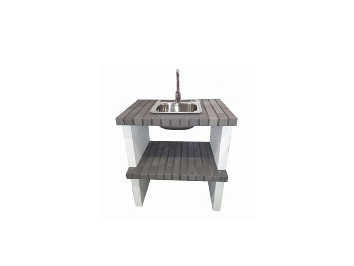 Módulo lavabo CAMPING - Módulo sobre encimera con lavabo, realizado en ladrillo gris y hormigón pintado de blanco - 79,5x57x86cm NESH