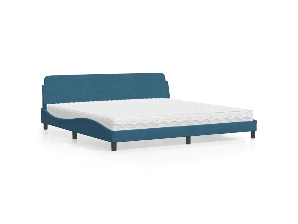 Cama Con Colchón Terciopelo Azul Oscuro 200x200 Cm