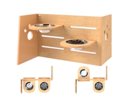 Comedero Elevado Para Perros Con 3 Alturas Ajustables, 2 Cuencos De Acero Inoxidable, 63 X 58,5 X 40 Cm, Roble.
