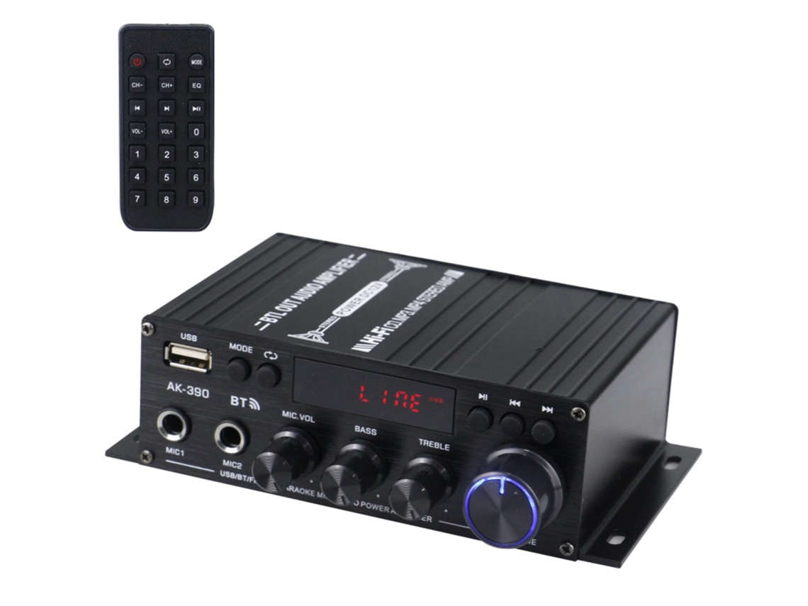 Mini Amplificador De Audio De 2 Canales 40w+40w Con Bluetooth, Usb, Fm, Pantalla Lcd Y Control Remoto Para Coche Y Hogar.