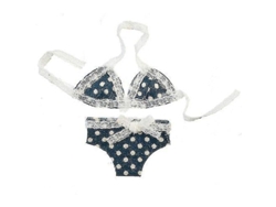 Bikini azul con lunares 2026 para casa de muñecas, accesorio de playa de verano, escala 1:12, lienzo.