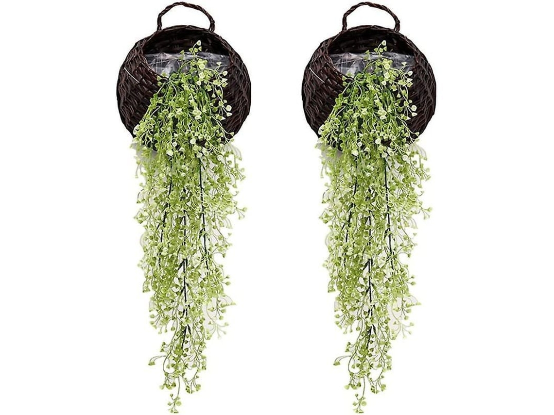 Fasst-2 Piezas Enredadera De Hiedra Artificial Verde Plástico Negro Para Boda Pared Jardín Cerca Trellis