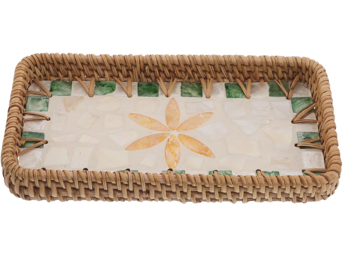 Bandeja De Almacenamiento Multifuncional Pequeña De Ratán Tejido, 21,6 X 11,7 Cm. Detalles.