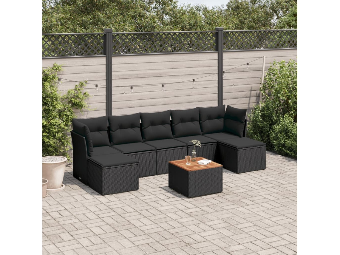 Conjunto de sofá de jardín de 8 piezas con cojines en mimbre sintético negro de DKD Home Decor