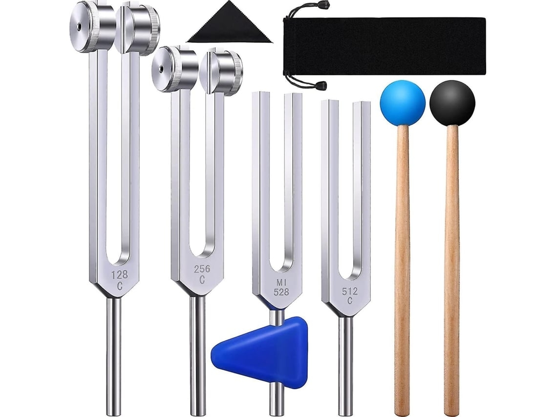 Um Conjunto De 4 Diapasões (128 Hz, 256 Hz, 512 Hz, 528 Hz),  Martelo De Diapasão Com Som,  Para Terapia Acústica.