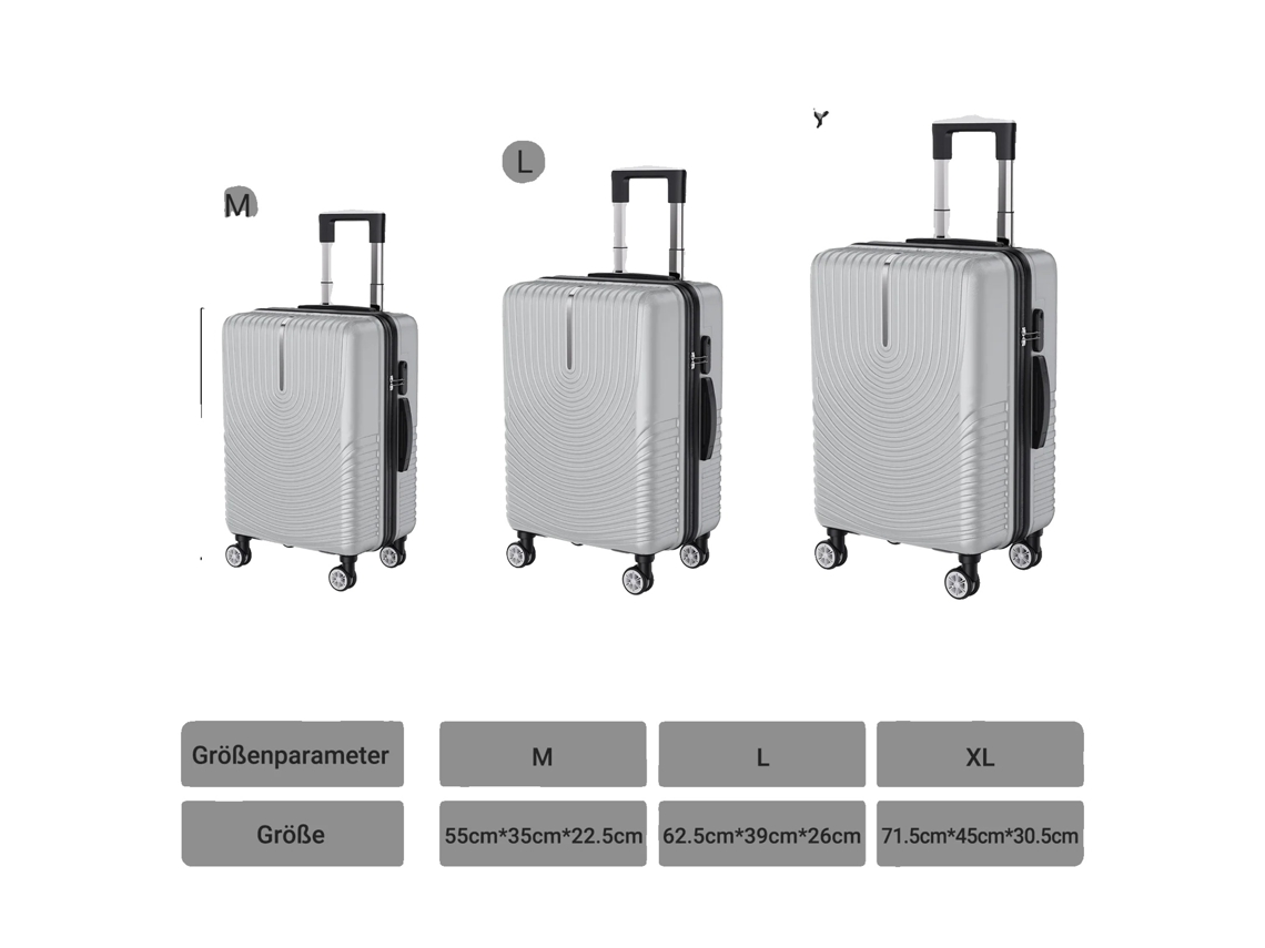 Juego de maletas, carcasa rígida ligera de ABS, con candado TSA incluido, estilo A, color plata (OEM).