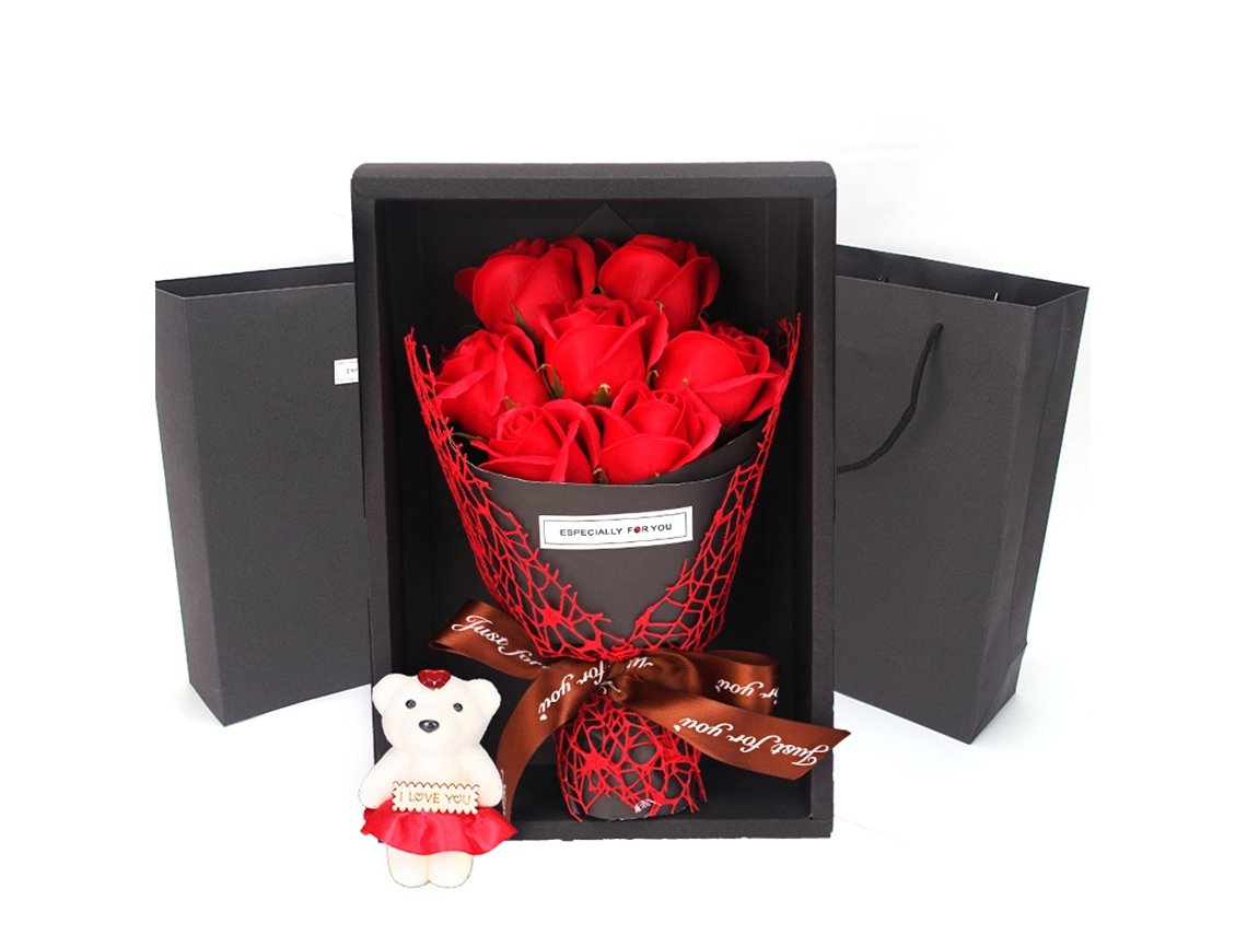 Buquê De Flores De Sabão Rosa Com Urso Para Presente De Dia Dos Namorados, Aniversário E Festivais