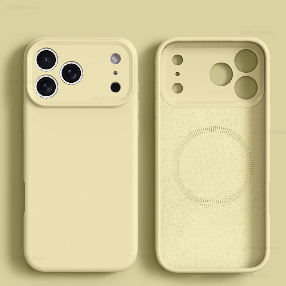 (amarillo Iphone 15 Pro) Funda Magnética De Silicona Líquida Para Teléfono, Compatible Con Iphone